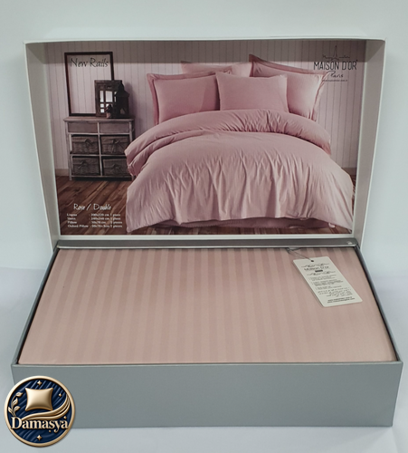 Постельное белье Maison D`or New Rails Rose, Для женщины, Европейский, На пуговицах, 160х220 см 1шт;, 180х240 см 1шт;, 50х70 см 2шт;, Сатин - Страйп, Полосы, Жаккардовые узоры, Хлопок 100%, Фирменная упаковка, Турция