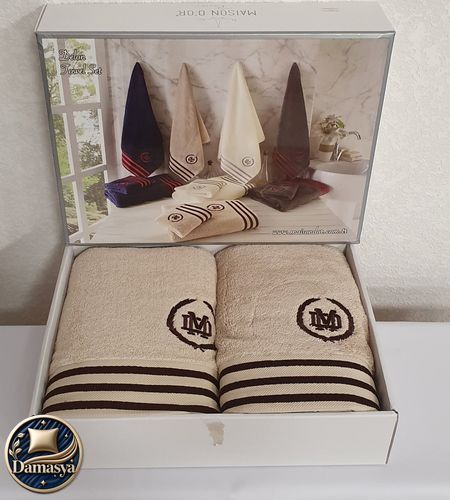 Комплект Рушників Maison D`or Delon Beige, Бежевий, 100% Бавовна, З вишивкою, Фірмова упаковка, Сет 3шт: 70х140см; 50х100см; 30х50см, Туреччина