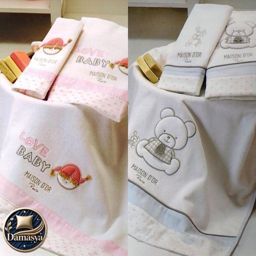 Детские Полотенца  Maison D`or Love Baby Towel Pink, Розовый, Бамбук 50%, Хлопок 50%, Принт, Фирменная упаковка, Сет 30х50см; 50х70 см; 70х130 см, Турция