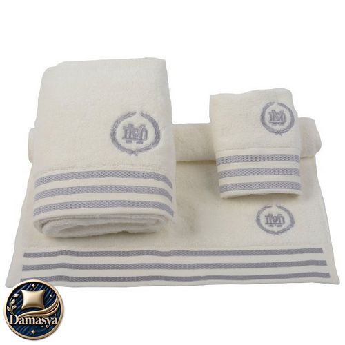 Комплект Рушників Maison D`or Delon Cream, Кремовий, 100% Бавовна, З вишивкою, Фірмова упаковка, Сет 3шт: 70х140см; 50х100см; 30х50см, Туреччина