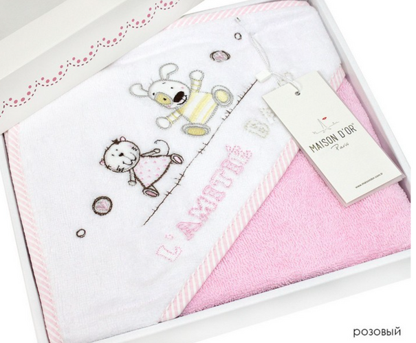 Детское Полотенце Уголок Maison D`or Lamite Pink, Розовый, 76х76 см, Хлопок, Махровый, С вышивкой, Фирменная упаковка, Турция