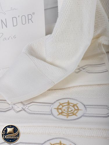 Рушник Maison D`or Elegance Marine Cream, Кремовий, Бавовна, Махрова, З вишивкою, Фірмова упаковка, Сет 4шт. 30х50см, Туреччина