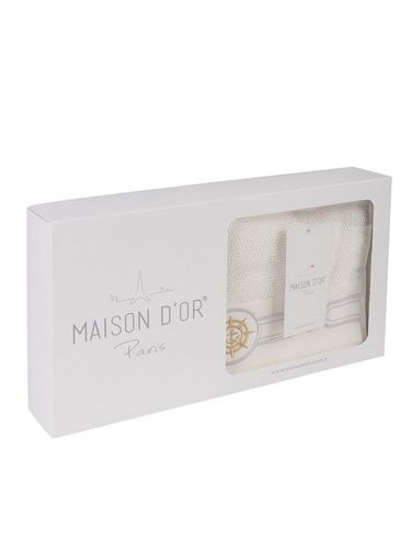 Полотенце Maison D`or Elegance Marine Cream, Кремовый, Хлопок, Махровый, С вышивкой, Фирменная упаковка, Сет 4шт. 30х50см, Турция