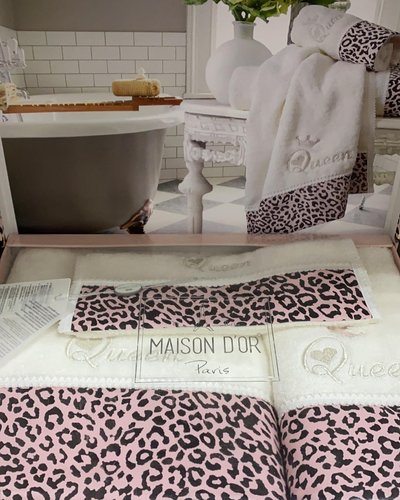 Комплект Рушників Maison D`or Queen Towel Set Pink, Рожевий, 100% Бавовна, З вишивкою, Бавовна 100%, Фірмова упаковка, Сет 3шт: 30х50см; 50х100см; 85х150см, Туреччина