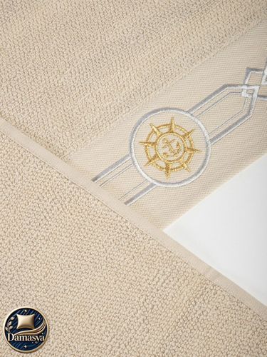 Рушник Maison D`or Elegance Marine Beige, Бежевий, Бавовна, Махрова, З вишивкою, Фірмова упаковка, Сет 4шт. 30х50см, Туреччина
