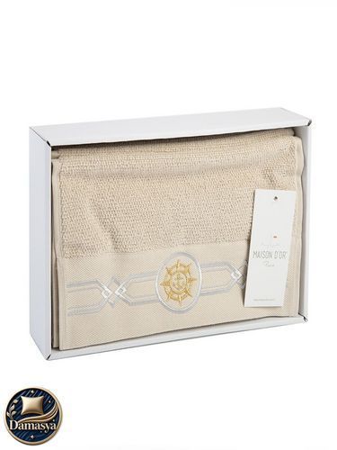 Рушник Maison D`or Elegance Marine Beige, Бежевий, Бавовна, Махрова, З вишивкою, Фірмова упаковка, Сет 4шт. 30х50см, Туреччина