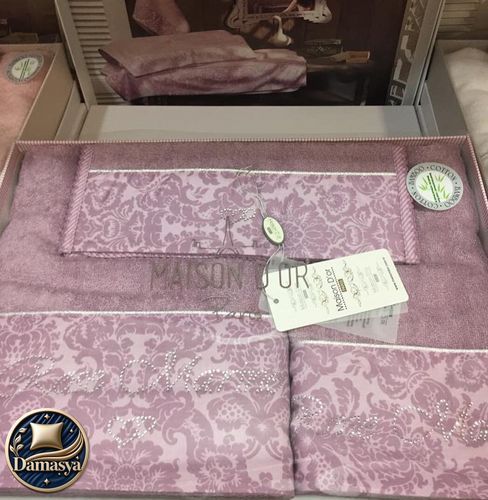 Комплект Рушників Maison D`or Rose Marin Set Pembe, Рожевий, Бамбук 50%, Бавовна 50%, Жакардові візерунки, Фірмова упаковка, Сет 3шт: 75х150см; 50х100см; 30х50см, Туреччина