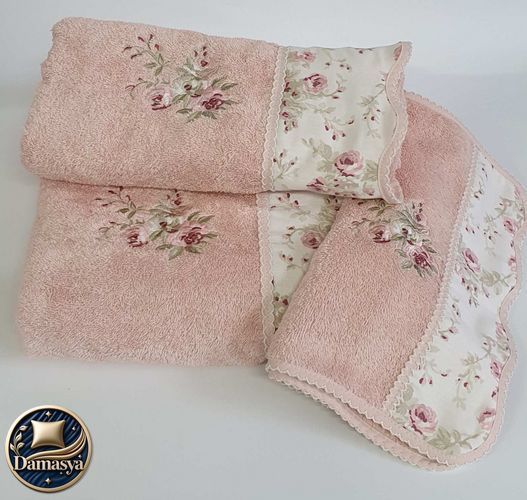 Комплект Рушників Maison D`or Lady Roses Peach, Персик, 100% Бавовна, З вишивкою, Бавовна 100%, Фірмова упаковка, Сет 3шт: 85х150см; 50х100см; 30х50см, Туреччина