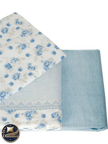 Постельное белье Maison D`or Maiolaine Blue, Универсальный, Европейский, На пуговицах, 200х220 см 1шт;, 240х260 см 1шт;, 50х70 см 4шт;, Ранфорс, Композиция из цветов, С кружевом, Хлопок 100%, Фирменная упаковка, Турция