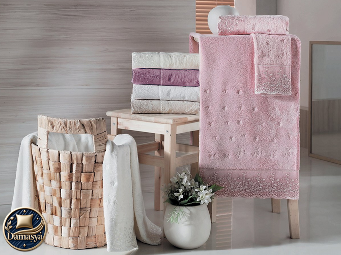 Рушник Maison D`or Festival Pembe, Рожевий, 50х100см, Бамбук 60%, Бавовна 40%, З мереживом, Фірмова упаковка, Туреччина