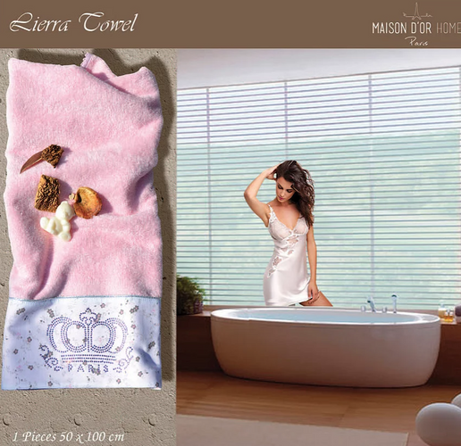 Полотенце Maison D`or Liera Pembe, Розовый, 50х100см, Бамбук 100%, Стрази, Фирменная упаковка, Турция