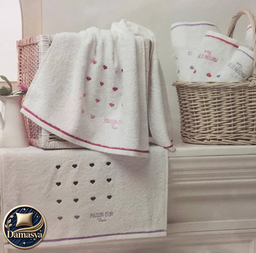 Комплект Рушників Maison D`or Love Candy Lilac, Фіолетовий, Бавовна, Махрова, З вишивкою, Фірмова упаковка, Сет 3шт: 70х140см; 50х100см; 30х50см, Туреччина