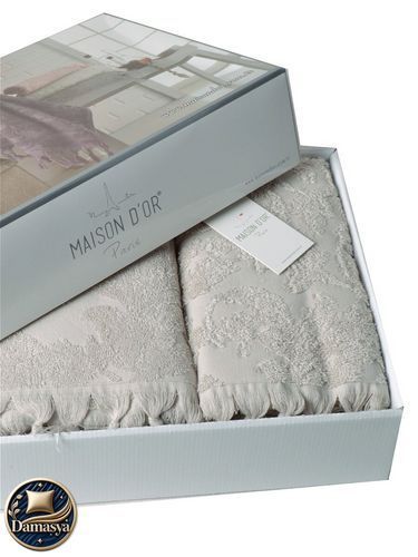 Комплект Рушників Maison D`or Sanda Beige, Бежевий, Бавовна, Махрова, Бахрома, Фірмова упаковка, Сет 2шт: 50х100см; 85х150см, Туреччина