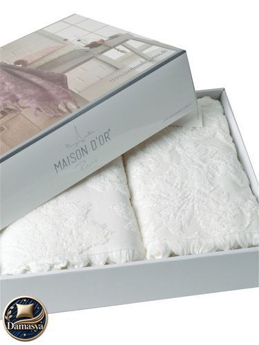 Комплект Рушників Maison D`or Sanda Cream, Кремовий, Бавовна, Махрова, Бахрома, Фірмова упаковка, Сет 2шт: 50х100см; 85х150см, Туреччина