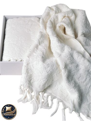Комплект Рушників Maison D`or Sanda Cream, Кремовий, Бавовна, Махрова, Бахрома, Фірмова упаковка, Сет 2шт: 50х100см; 85х150см, Туреччина