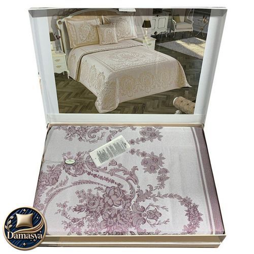 Покривало Maison D`or Ahgelina Pembe, Комплект - Покривало, Наволочки 3 шт., 260x260см, 50х70 см 2 шт.; 50х50 см 1шт., Сатин - Жаккард, Візерунки, Фірмова упаковка, Туреччина