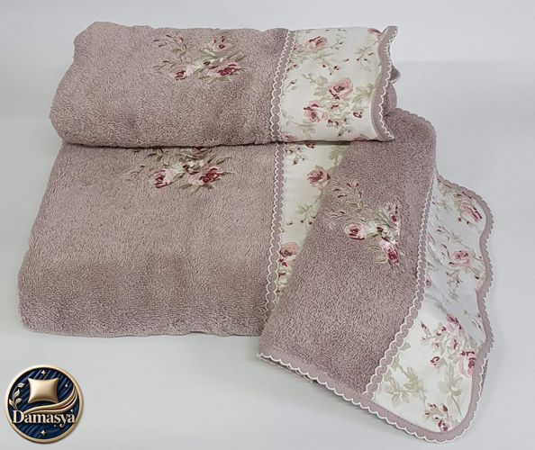 Комплект Рушників Maison D`or Lady Roses Violet, Фіолетовий, 100% Бавовна, З вишивкою, Бавовна 100%, Фірмова упаковка, Сет 3шт: 85х150см; 50х100см; 30х50см, Туреччина
