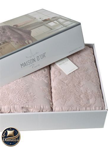 Комплект Рушників Maison D`or Sanda Pembe, Рожевий, Бавовна, Махрова, Бахрома, Фірмова упаковка, Сет 2шт: 50х100см; 85х150см, Туреччина