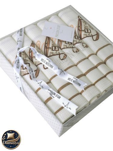 Комплект Рушників Maison D`or Ecose Beige, Бежевий, Вафельне полотно, З вишивкою, Фірмова упаковка, Сет 6шт. 50х70см, Туреччина