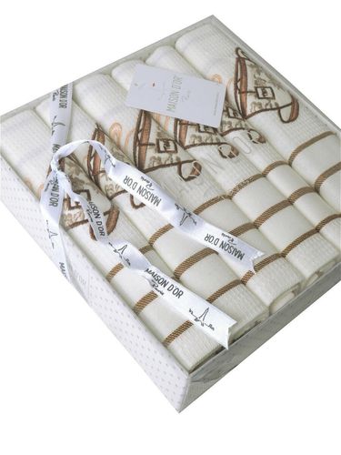 Комплект Полотенец Maison D`or Ecose Beige, Бежевый, Вафельное полотно, С вышивкой, Фирменная упаковка, Сет 6шт. 50х70см, Турция
