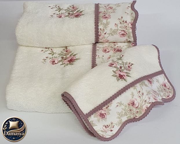 Комплект Рушників Maison D`or Lady Roses Milky, Молочний, 100% Бавовна, З вишивкою, Бавовна 100%, Фірмова упаковка, Сет 3шт: 85х150см; 50х100см; 30х50см, Туреччина