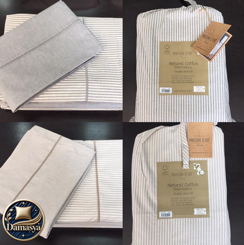 Комплект Постельного белья Maison D`or Lines Stripes Beige, Универсальный, Европейский, На пуговицах, 200х220 см 1шт;, 240х260 см 1шт;, 50х70 см 4шт;, 100% Хлопок, Полосы, Фирменная упаковка, Турция